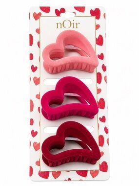 nOir Jewelry Heart Velvet Hair Clips - Pink, Hot Pink, Red